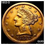 1853-D $5 Gold Half Eagle UNCIRCULATED