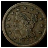 1847 Braided Hair Large Cent NEARLY  UNCIRCULATED