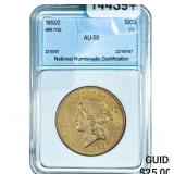 1853/2 $20 Gold Double Eagle NNC AU58