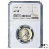 1938 Washington Silver Quarter NGC AU58