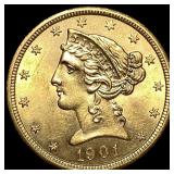 1901-S Gold $5 Half Eagle GEM BU