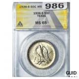 1936-S Texas Half Dollar ANACS MS65