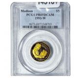 1993W 1/4oz Gold Commemorative $5-Madison PR69