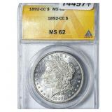 1892-CC Morgan Silver Dollar ANACS MS62