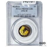 1993W 1/4oz Gold Commemorative $5-Madison PR69