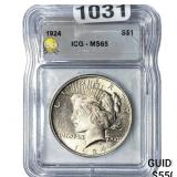 1924 Silver Peace Dollar ICG MS65