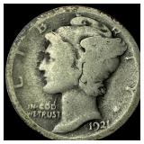 1921 Silver Mercury Dime LIGHTLY CIRCULATED