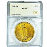 1909-D/D $20 Gold Double Eagle SEGS MS60