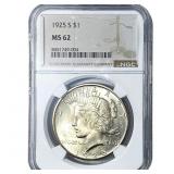 1925-S Silver Peace Dollar NGC MS62