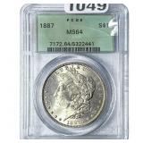 1887 Morgan Silver Dollar PCGS MS64