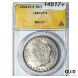 1891-CC Morgan Silver Dollar ANACS MS63