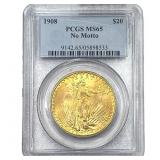 1908 $20 Gold Double Eagle PCGS MS65 No Motto