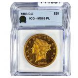 1883-CC $20 Gold Double Eagle ICG MS63 PL