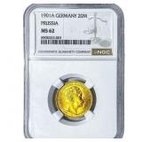 1901A German Purssia Gold 20 Mark .2305oz AGW NGC