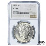 1926 Silver Peace Dollar NGC MS63