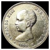 1891 Spain Silver Peseta CHOICE AU