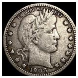 1908 Barber Silver Quarter LIGHTLY CIRCULATED