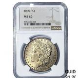 1892 Morgan Silver Dollar NGC MS60