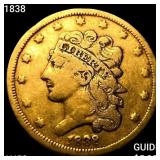 1838 $5 Gold Half Eagle CLOSELY UNCIRCULATED