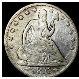1853 Arrows & Rays Silver Seated Liberty Half  Do