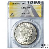 1883-CC Morgan Silver Dollar ANACS MS63