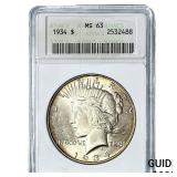 1934 Silver Peace Dollar ANACS MS63