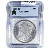 1881-CC Morgan Silver Dollar ICG MS64