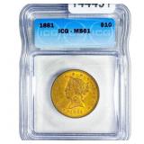 1861 $10 Gold Eagle ICG MS61