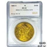 1892-S $20 Gold Double Eagle SEGS MS62 PL