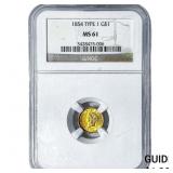 1854 Rare Gold Dollar NGC MS61