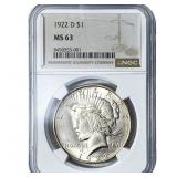 1922-D Silver Peace Dollar NGC MS63
