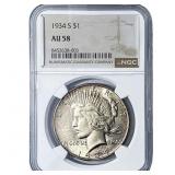 1934-S Silver Peace Dollar NGC AU58