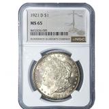 1921-D Morgan Silver Dollar NGC MS65