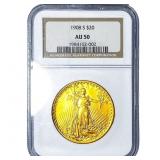 1908 $20 Gold Double Eagle NGC AU50