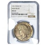 1921 Silver Peace Dollar NGC M63 High Relief