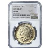 1921 Silver Peace Dollar NGC MS63 High Relief