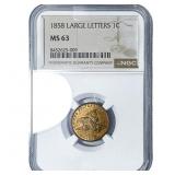 1858 Flying Eagle Cent NGC MS63 Large Letters
