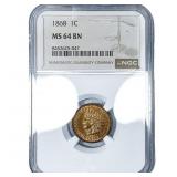 1868 Indian Head Cent NGC MS64 BN