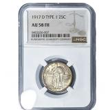 1917-D Standing Liberty Quarter NGC AU58 FH