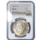 1924-S Silver Peace Dollar NGC MS62