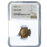 1869 Indian Head Cent NGC AU53 BN