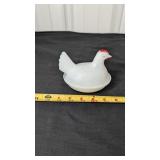 MILK GLASS HEN ON NEST
