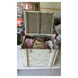 WOODEN STORAGE BOX WITH CONTENTS