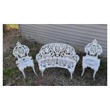 CAST IRON GARDEN BENCH AND CHAIRS