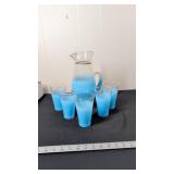 FROSTED GLASS PITCHER AND CUPS
