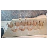 PINK DEPRESSION GLASS MUGS AND TEACUPS