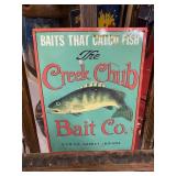 Vintage Embossed Metal Creek Chub Fish Bait Sign
