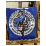 Harley Davidson Blue Embossed Metal Sign Police Wm