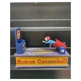 Cast Iron Human Cannonball Mechanical Bank-Works
