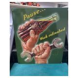Coca-Cola Embossed Metal Sign Work Refreshed